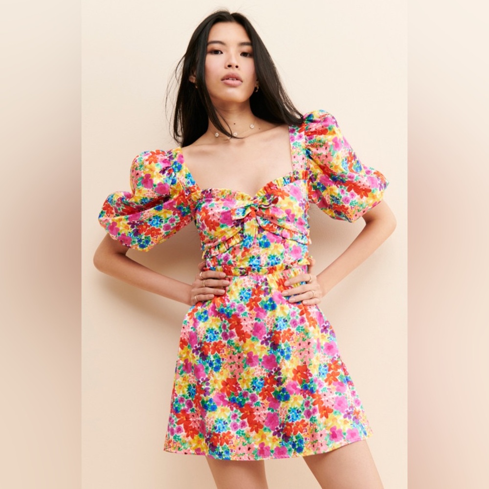For Love and Lemons Women’s Merrill Puff Sleeve Floral Mini Dress Size Small